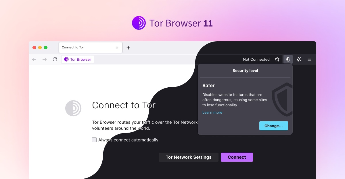 Pantalla de conexión del Navegador Tor 11 en temas claro y oscuro