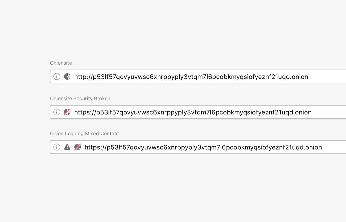 Indicateurs de sécurité de la barre d'URL du navigateur Tor 9.5